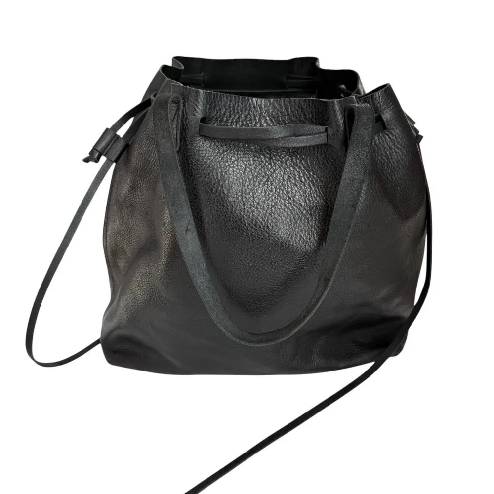 MADEWELL‎ The Drawstring Transport Tote Saddle Bag Purse Black Leather Women's - Image 3