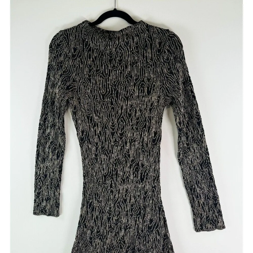 NEW Zara Womens Dress Black Metallic Mini Bodycon Knit Long Sleeve Party Medium - Image 9