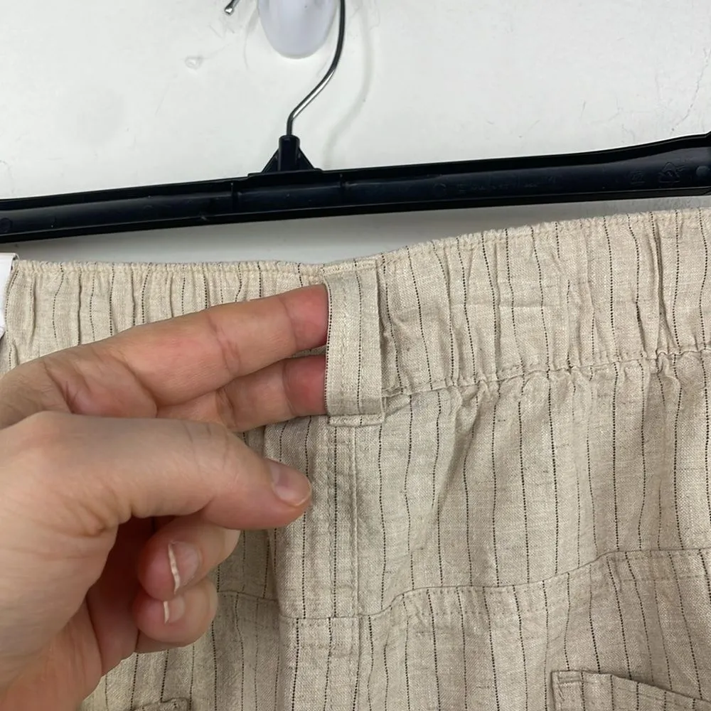 Lane Bryant Soft Slub Short Mid Rise Shorts Linen Blend Tan Black Stripes  22/24 - Image 6