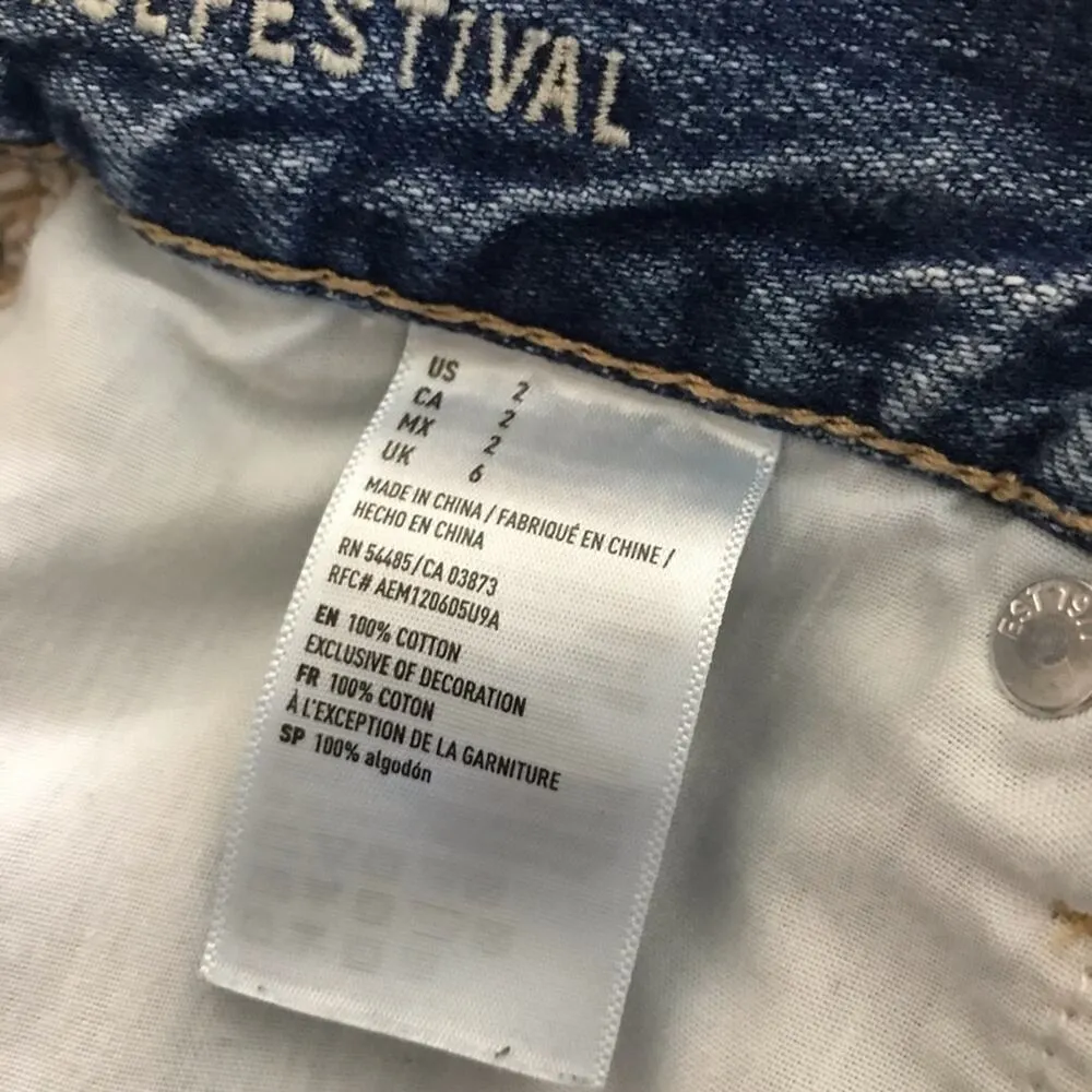 American Eagle Vintage Hi Rise Festival Ripped patched cutoff jean shorts 2 S 27 - Image 10