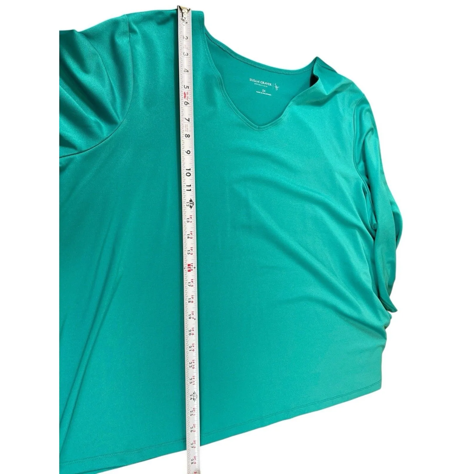 Susan Graver Essentials 3X Aqua Stretchy Knit Top V-Neck 3/4 Sleeve Minimalist - Image 6