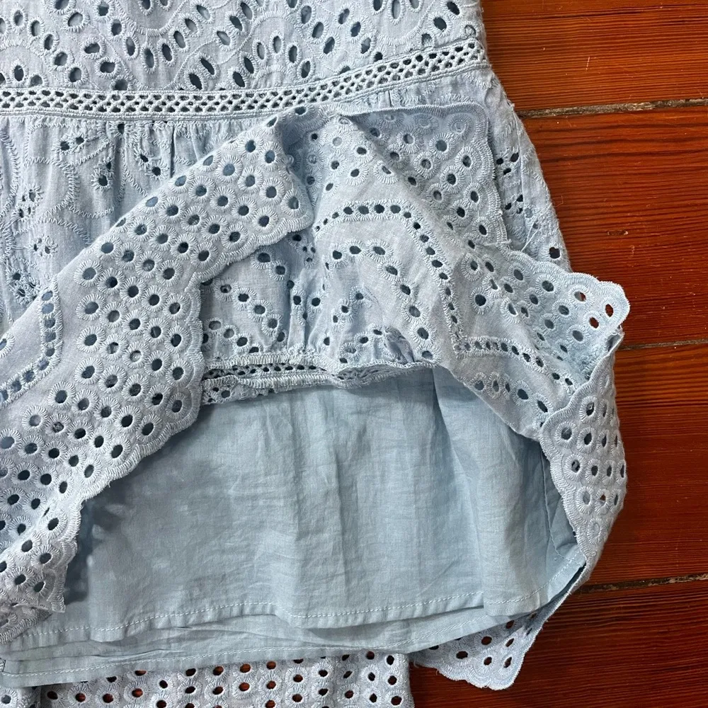 Allison New York Lucia Sky Blue Mini Eyelet Ruffle Cotton Swing Dress - Image 13