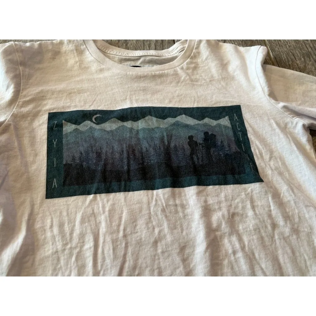 Zyia Active Long‎ Sleeve Tee Shirt XS Extra Small HOLE Mountain Graphic T - Image 2