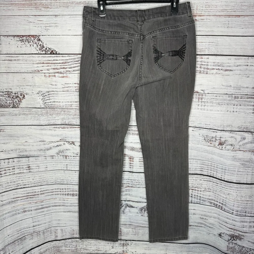 Chicos Platinum Ultimate Fit Slim Leg Grey Wash Jeans Bling Pocket US 10 - Image 4