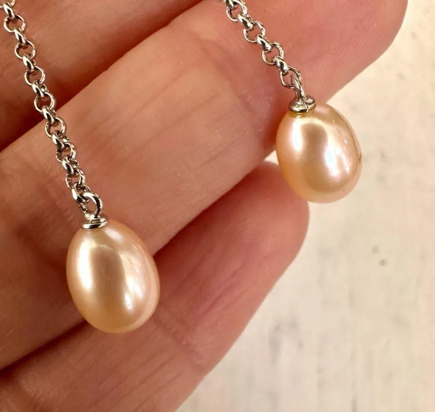 Silver tone faux pearl and rhinestone drop post earrings - Image 6