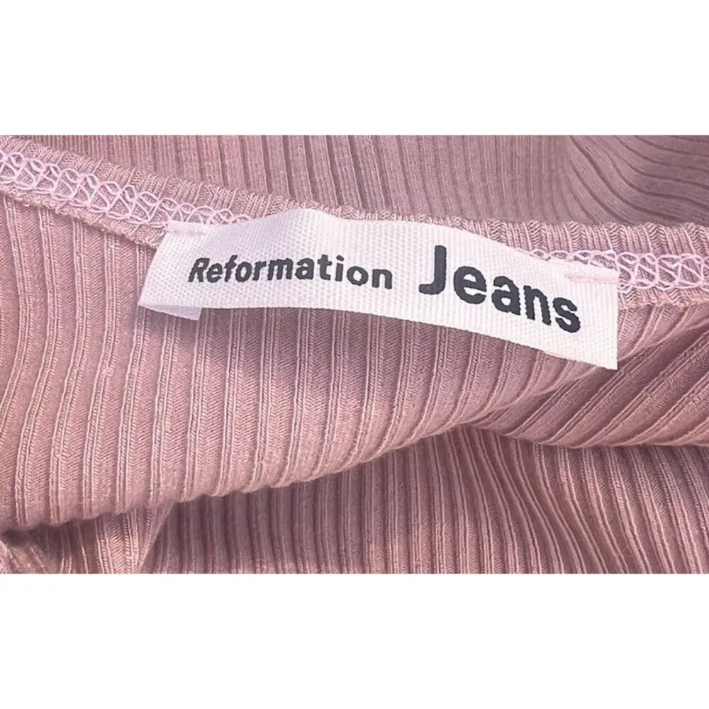 Reformation Jeans Ribbed Crop Tank Top Pink Sleeveless Knit Women’s Size Small - Image 3