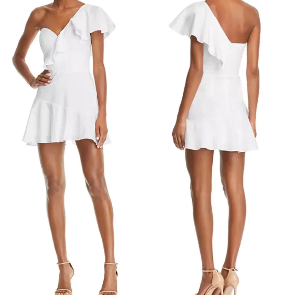Amanda Uprichard Vanderbilt Ruffled One-Shoulder Mini Dress M White Bridal - Image 8