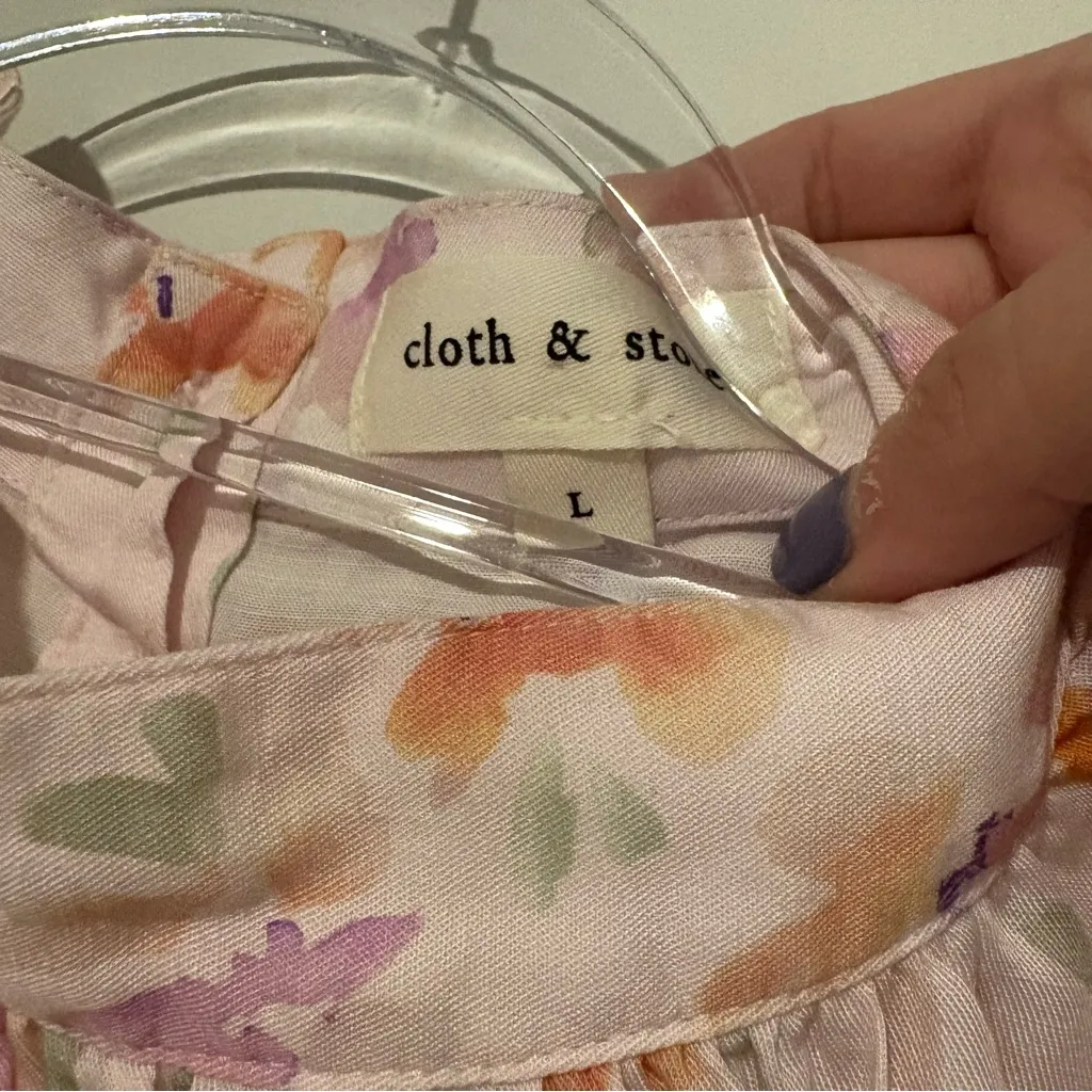 Anthropologie Cloth & Stone floral buttoned back floral shirt‎ Dress pink large - Image 3