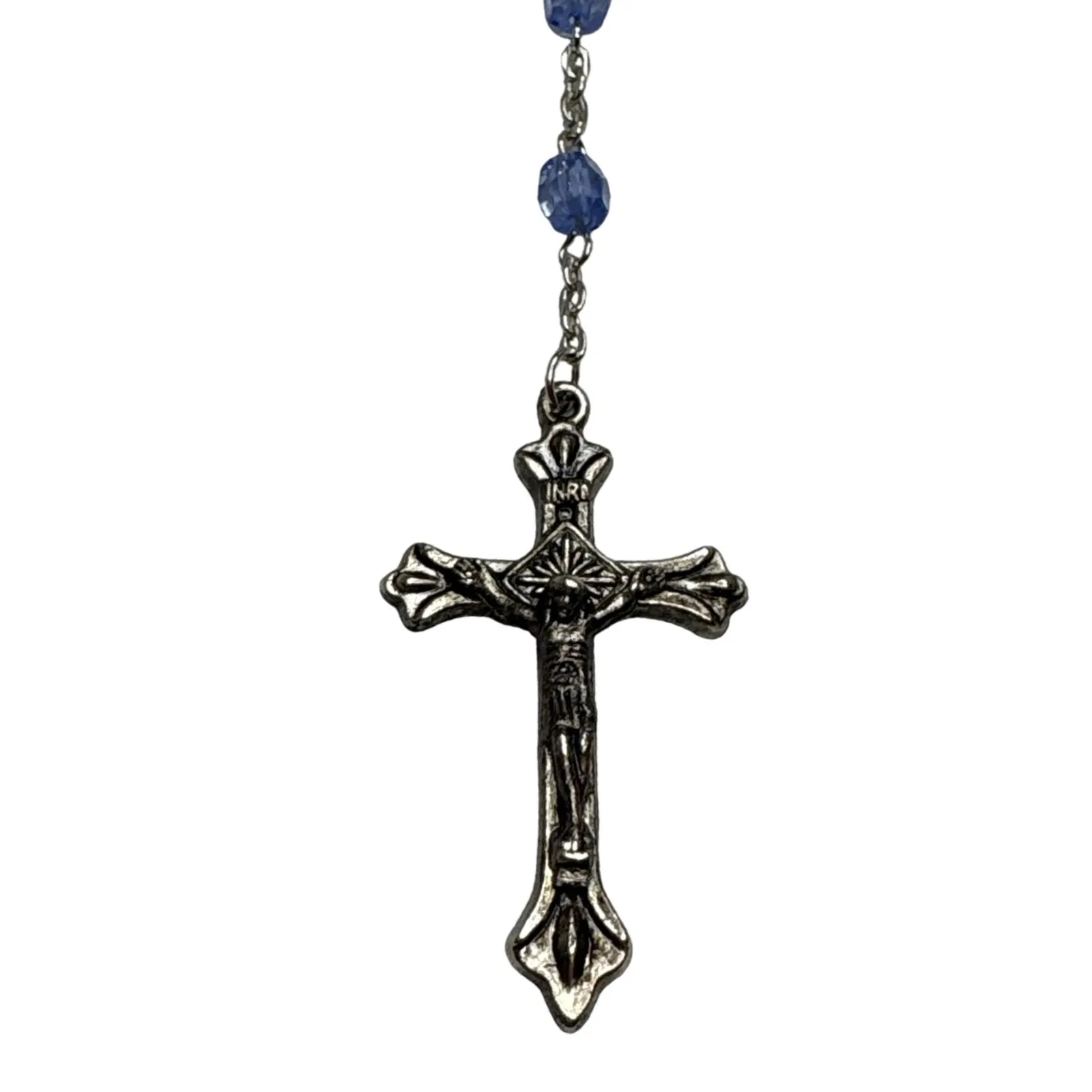 Blue Plastic Bead Rosary Miraculous Medal Crucifix Zip Up Rosary Pouch Catholic - Image 5