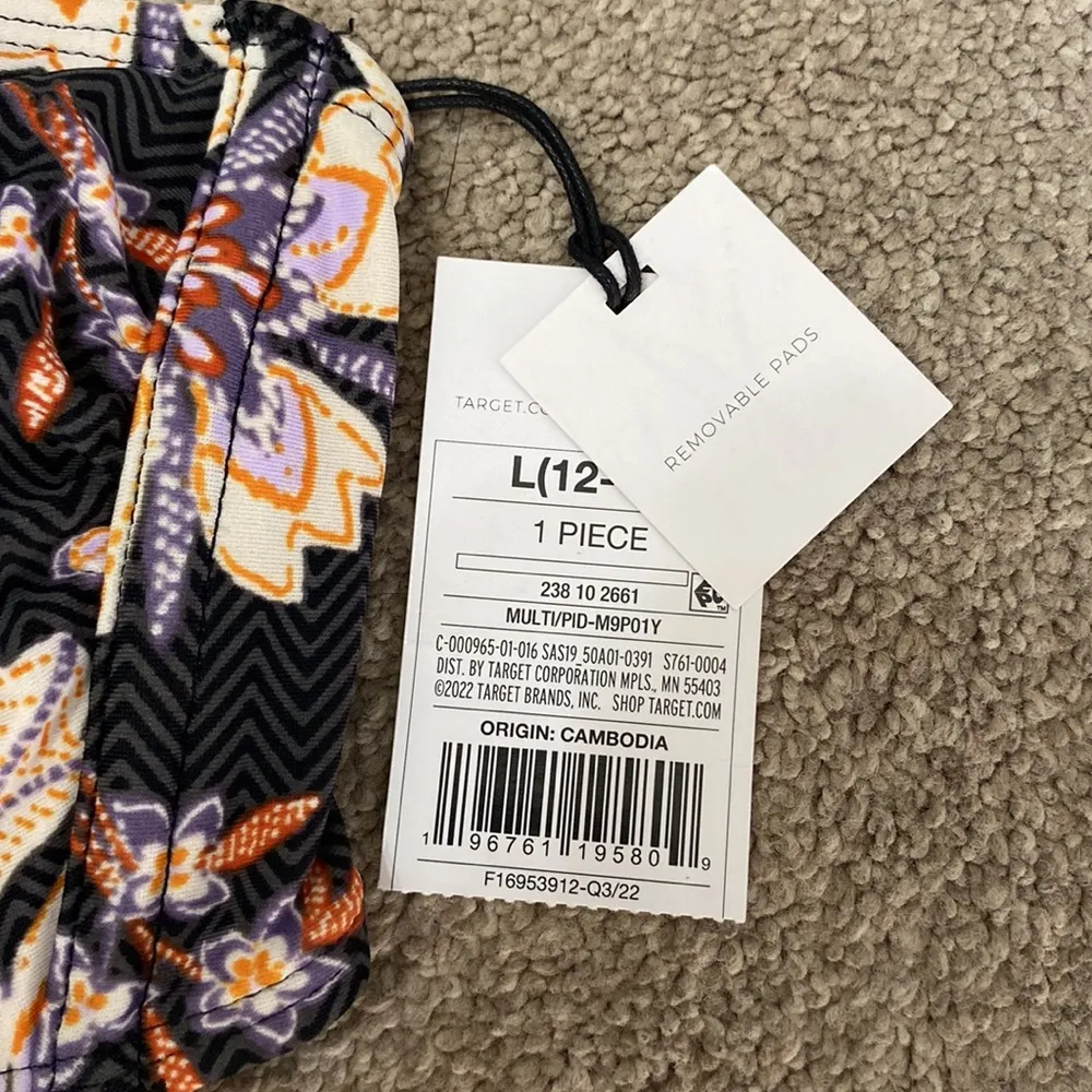 Shade & Shore Black Floral Print Bandeau Halter Swim Bikini Top Size L - Image 4