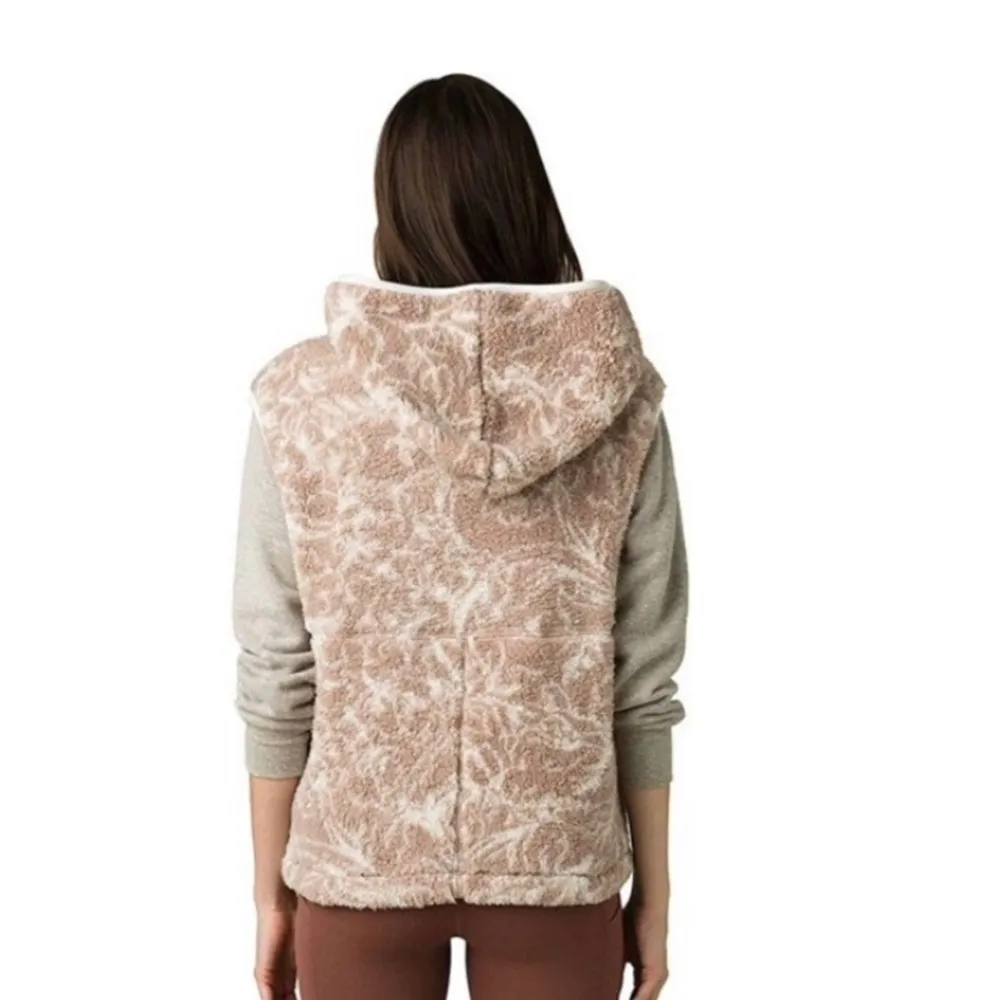 Prana Womens Polar Escape Vest Tan Sherpa Hoodie Full Zipper Jersey Lined Medium - Image 5