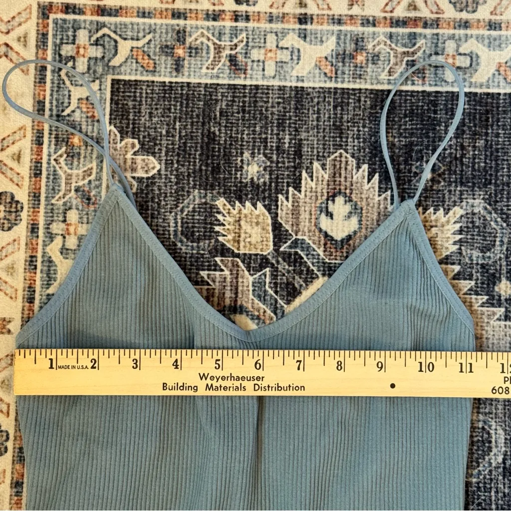 BDG Ribbed Bodysuit Vneck Spaghetti Straps Blue Size Large - Image 9