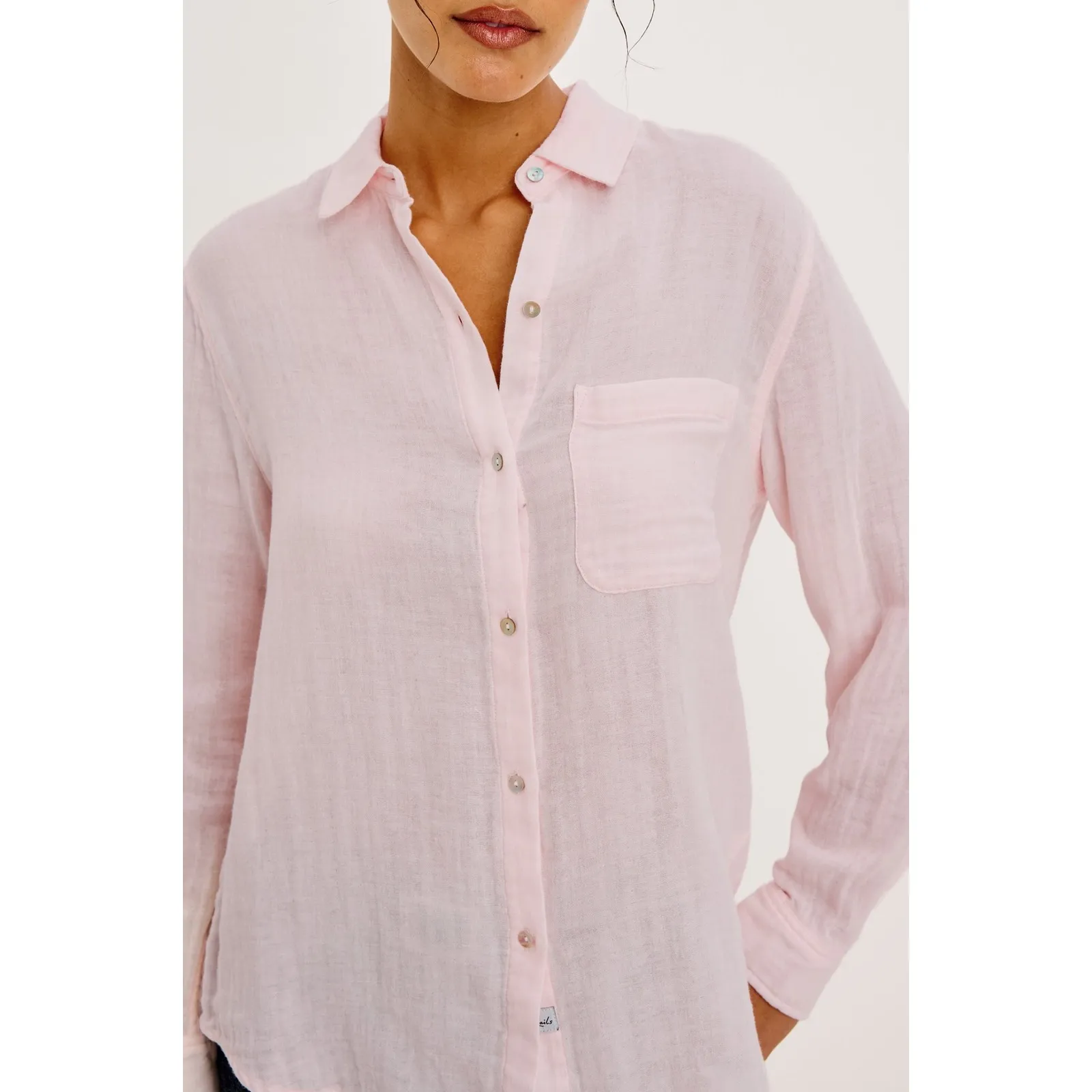 Rails Ellis Shirt In Petal Pink Gauze Organic Cotton Long Sleeve Button Down XS - Image 5