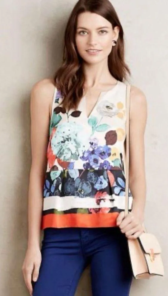 Anthropologie HD In Paris Elise Floral Sleeveless Lined Peplum Blouse Top Size 8 - Image 1