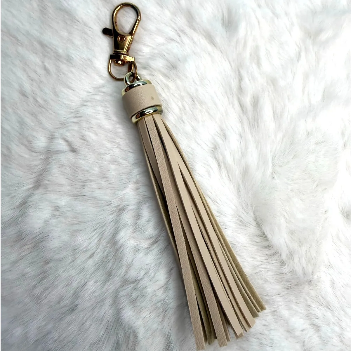 NEW Beige Tassel Bag Charm Tassels Keychains Purse Fashion Charm Gold - Image 2