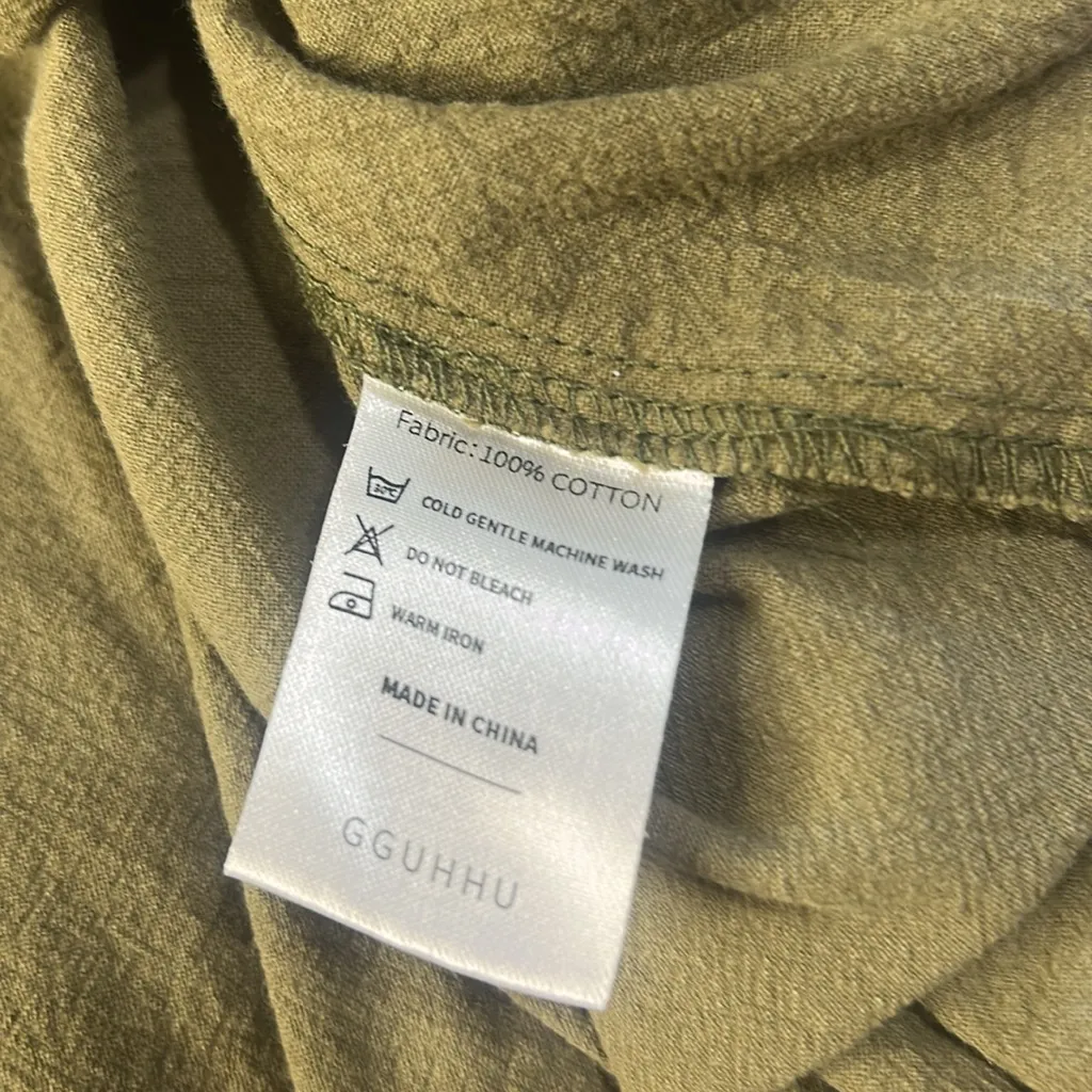 GGUHHU Dress Women size M green. Shirt Button 100% Cotton Green Size M - Image 15