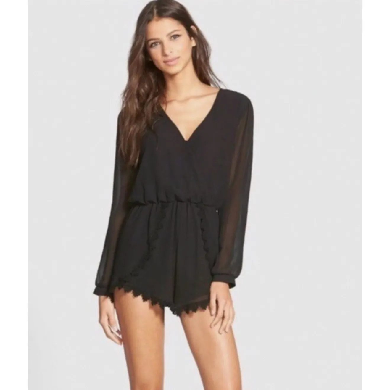ASTR ~ Size XS~‎ BOHO FESTIVAL! Black Crochet ROSEANNE Pleated Shorts Romper - Image 2