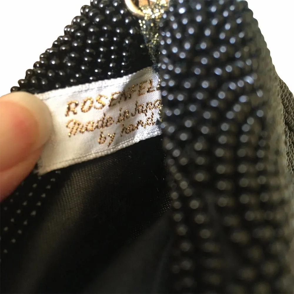 RARE 1940s Harry Rosenfeld Vintage Black Beaded Triple Entry Evening Bag Purse - Image 4