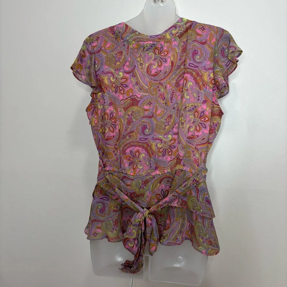 Vintage 90s Y2K Paisley Pink Ruffle Skirt and top set size 14 Petite boho Flowy - Image 4