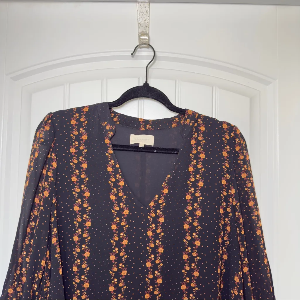 Melloday Large V Neck Floral 3/4 Sleeve Ruffle Hem Babydoll Mini Dress Boho - Image 3