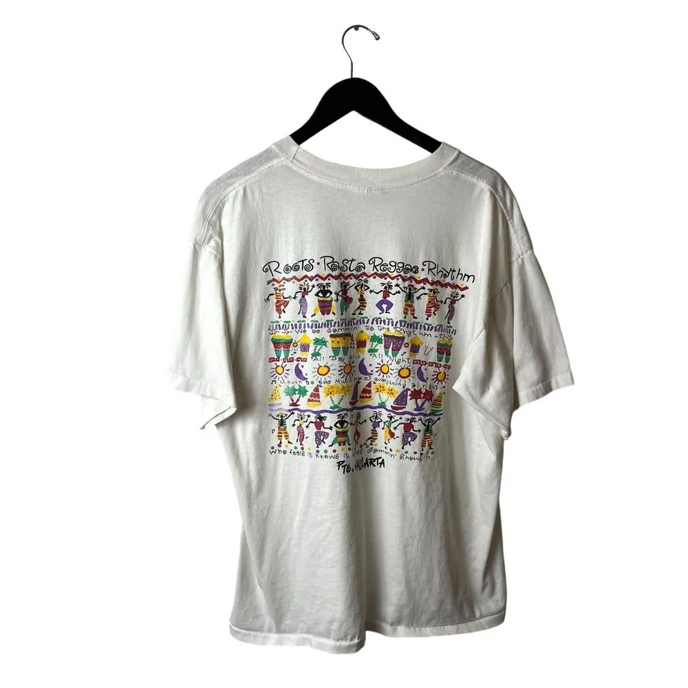 Vintage 90s Puerto Vallarta Roots Rasta T Shirt White Extra Large XL Reggae Men - Image 3