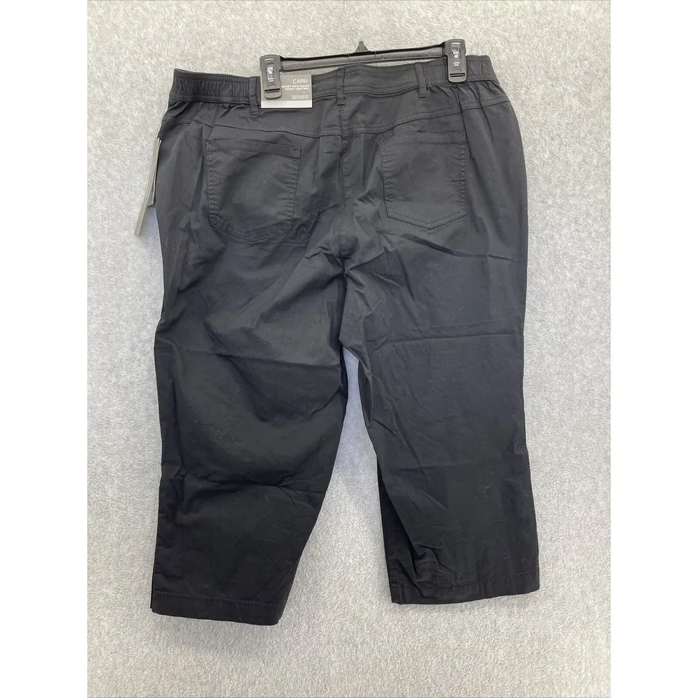 JM Collection  Solid Black Cargo Capri Pants Plus Size 16W - Image 2