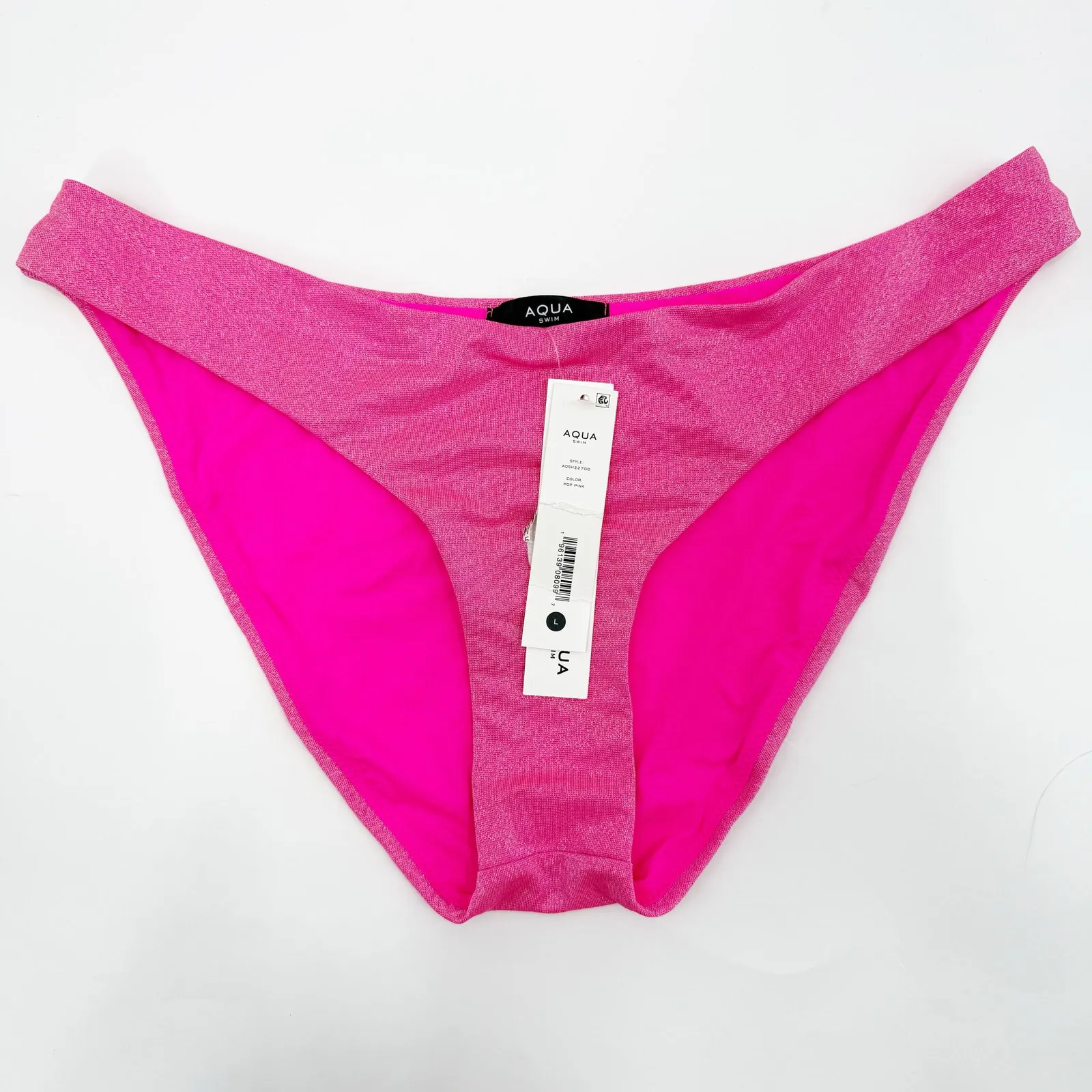 AQUA Bikini Bottoms Size Large Pop Pink NWT Lurex Shimmer Swim Bloomingdales - Image 2