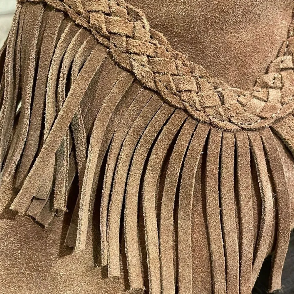 Sbicca Vintage Collection Brown Suede Leather Fringed Ankle Boots Womens Size 7 - Image 10
