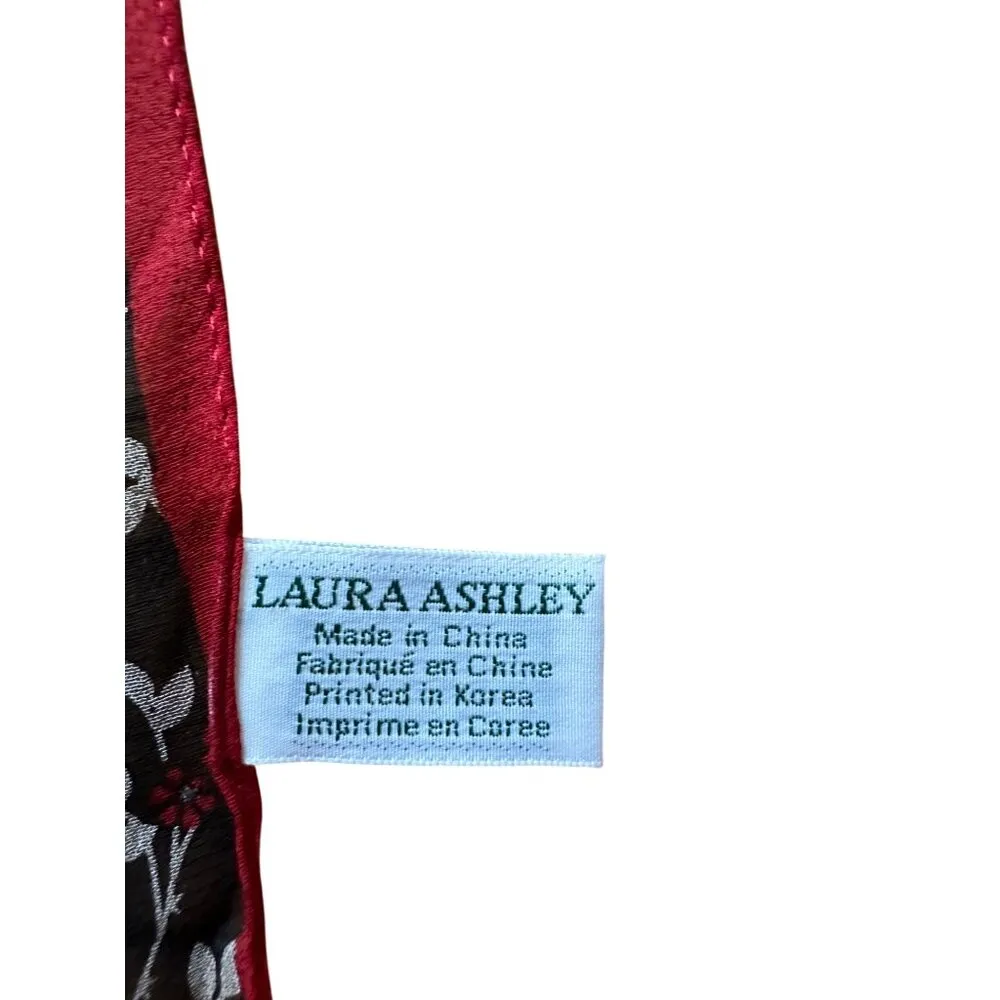 Laura Ashley 100% Silk Floral Print Scarf With Red Trim 22" X 22" - Image 3