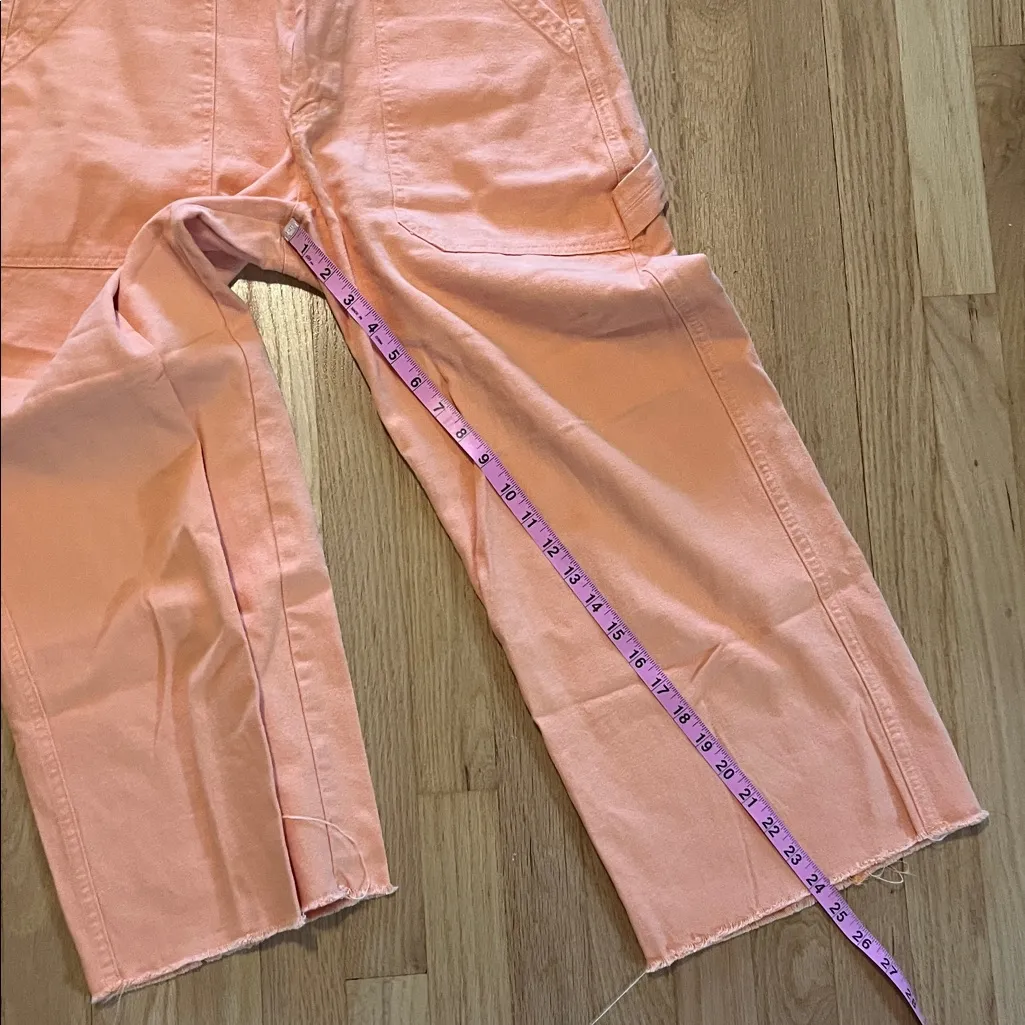Back Beat Co Coral Orange Hemp Organic Cotton Cargo Wide Leg Cropped Pants Sz S - Image 4