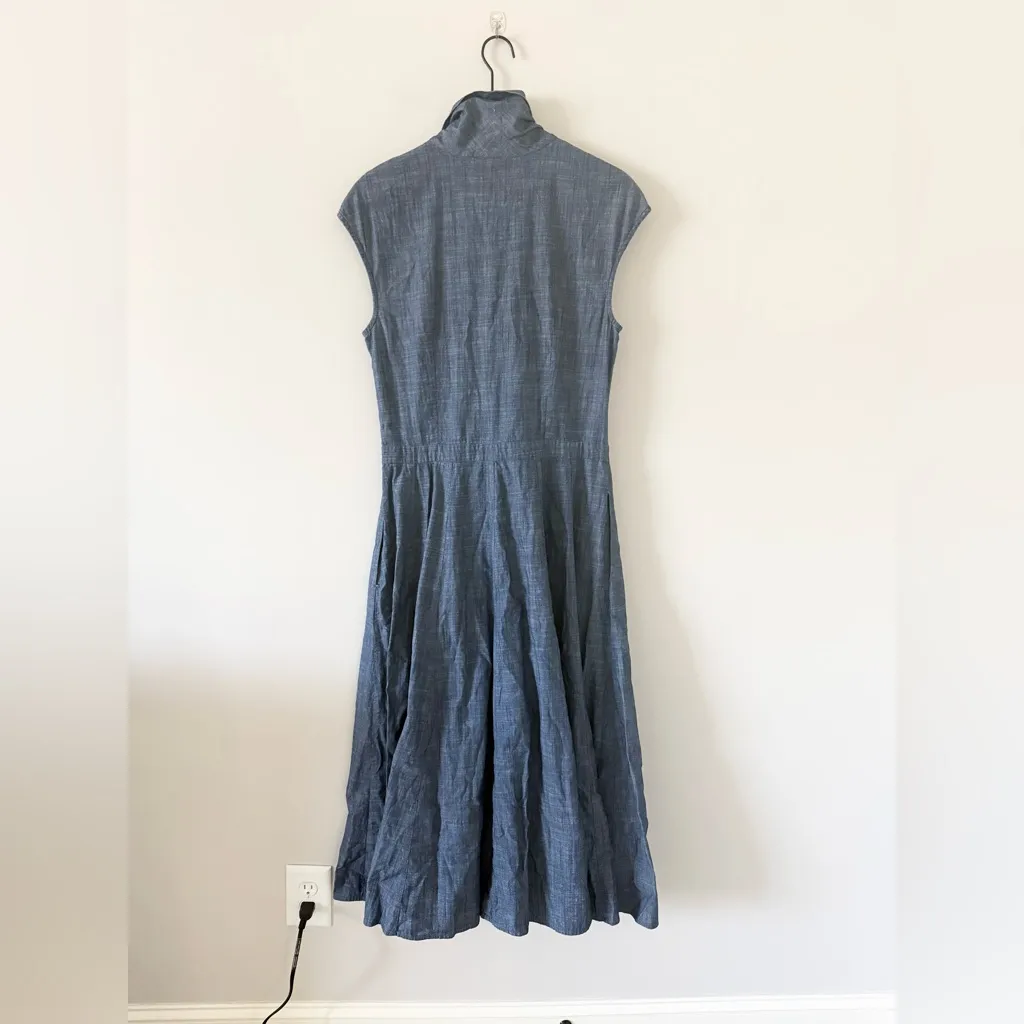 eShakti Short Sleeve Twist Front Detail Midi Dress in Blue Chambray Size 16 - Image 5
