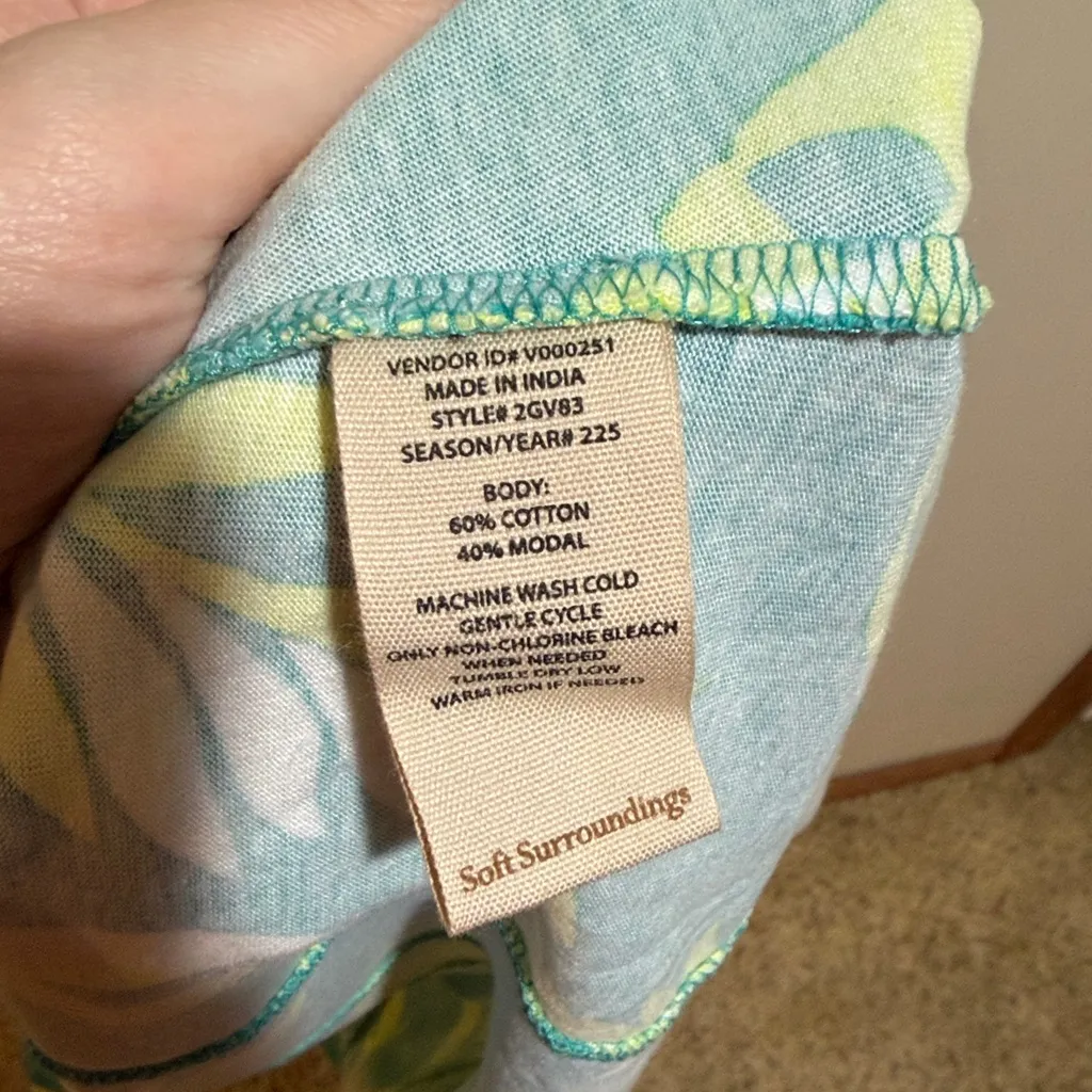 Soft Surroundings Palm Print Knit Maxi Dress Teal Green Tropical Size Medium - Image 12