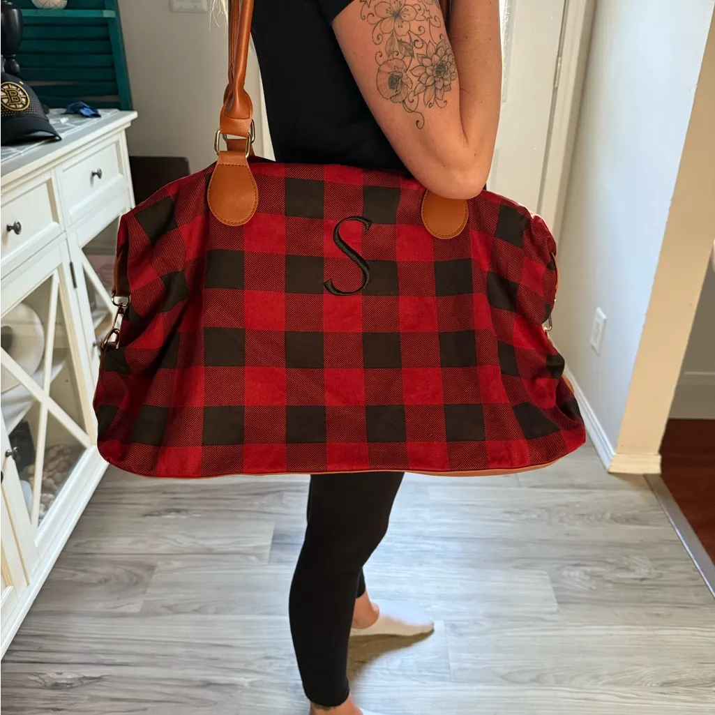 Red and Black Buffalo Plaid Tote Bag Monogrammed S - Image 3