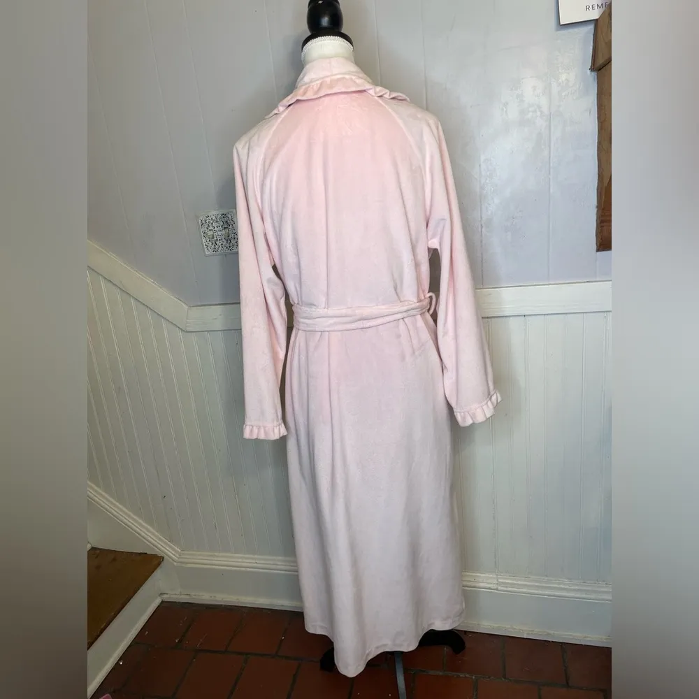 Vintage pink Cabernet robe Velvet Velour robe, super soft ruffle victorian Size M - Image 15