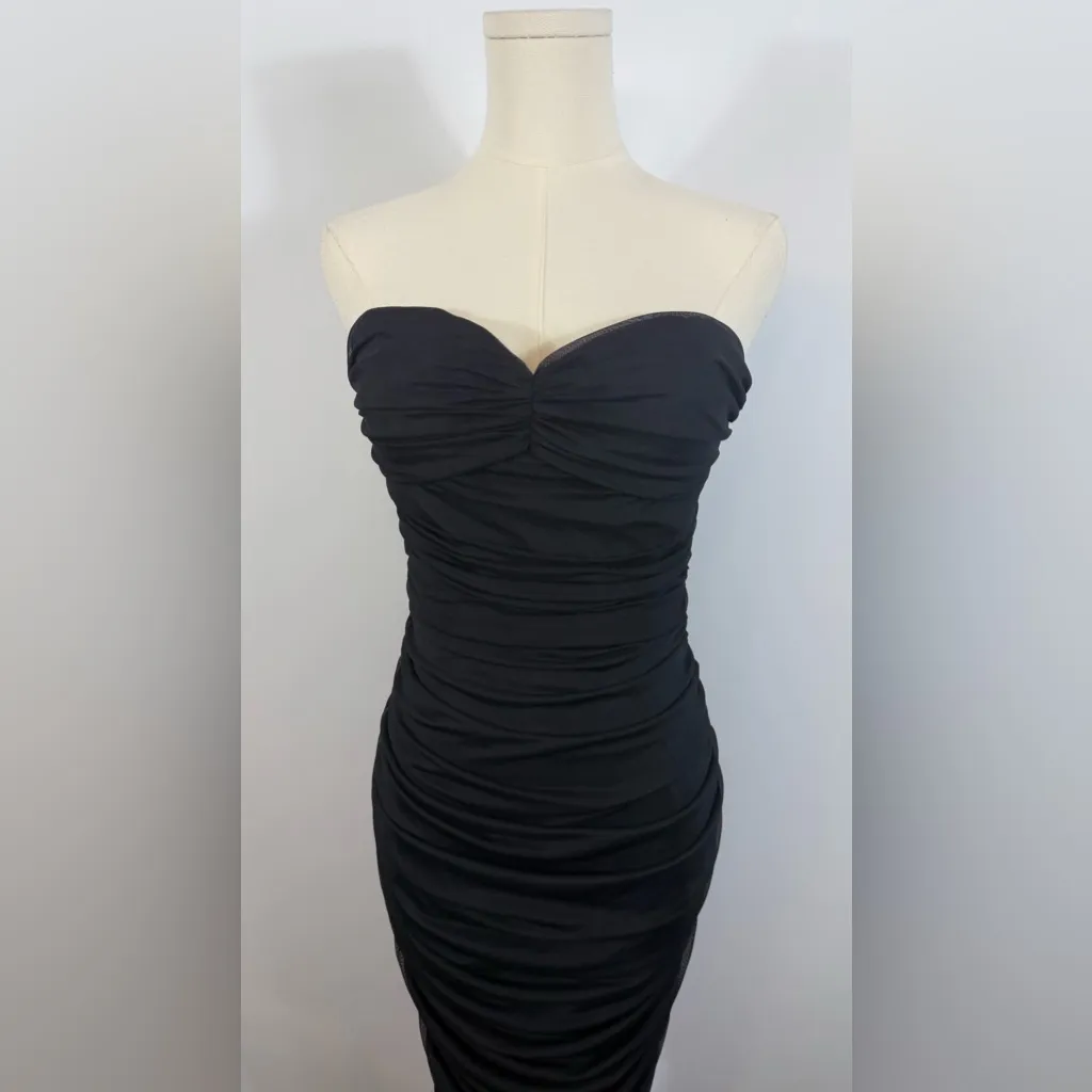 NWT Amanda Uprichard Strapless Lopez Midi Dress in Mesh‎ Black Sz Small $264 - Image 6