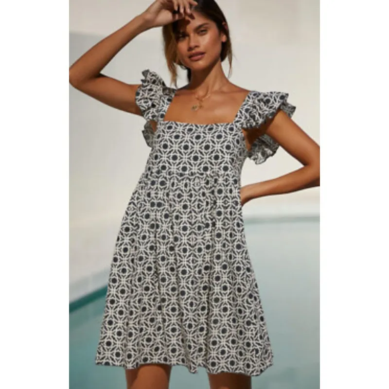 Tuckernuck Ro’s Garden Elizabeth Green & White Floral Dress Cotton Mini Sz S - Image 2