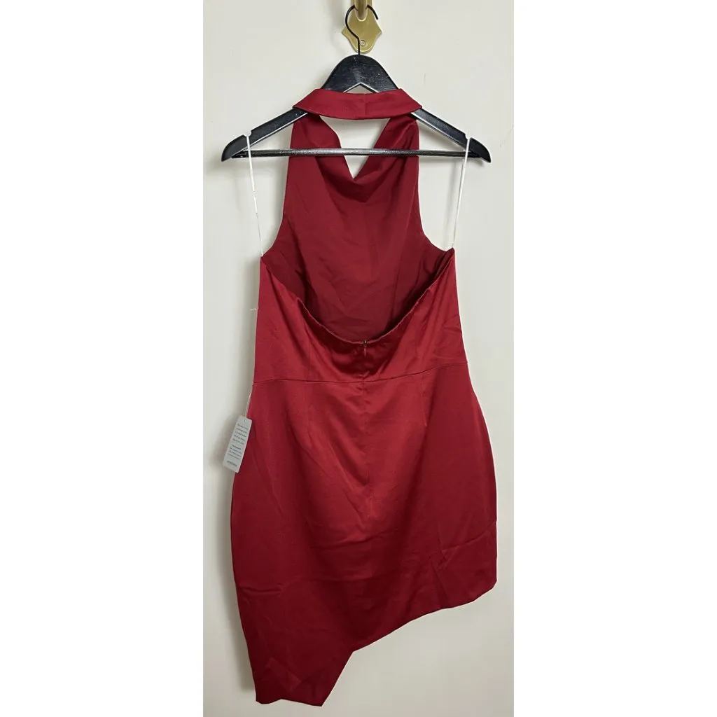 ELLIATT Camo Asymmetric Satin Cocktail Dress in Merlot Size X-Large NWT - Image 9