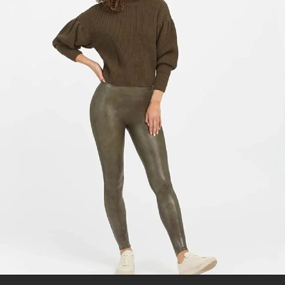 Spanx Olive Green Faux Leather Leggings Size Extra Small - Image 4
