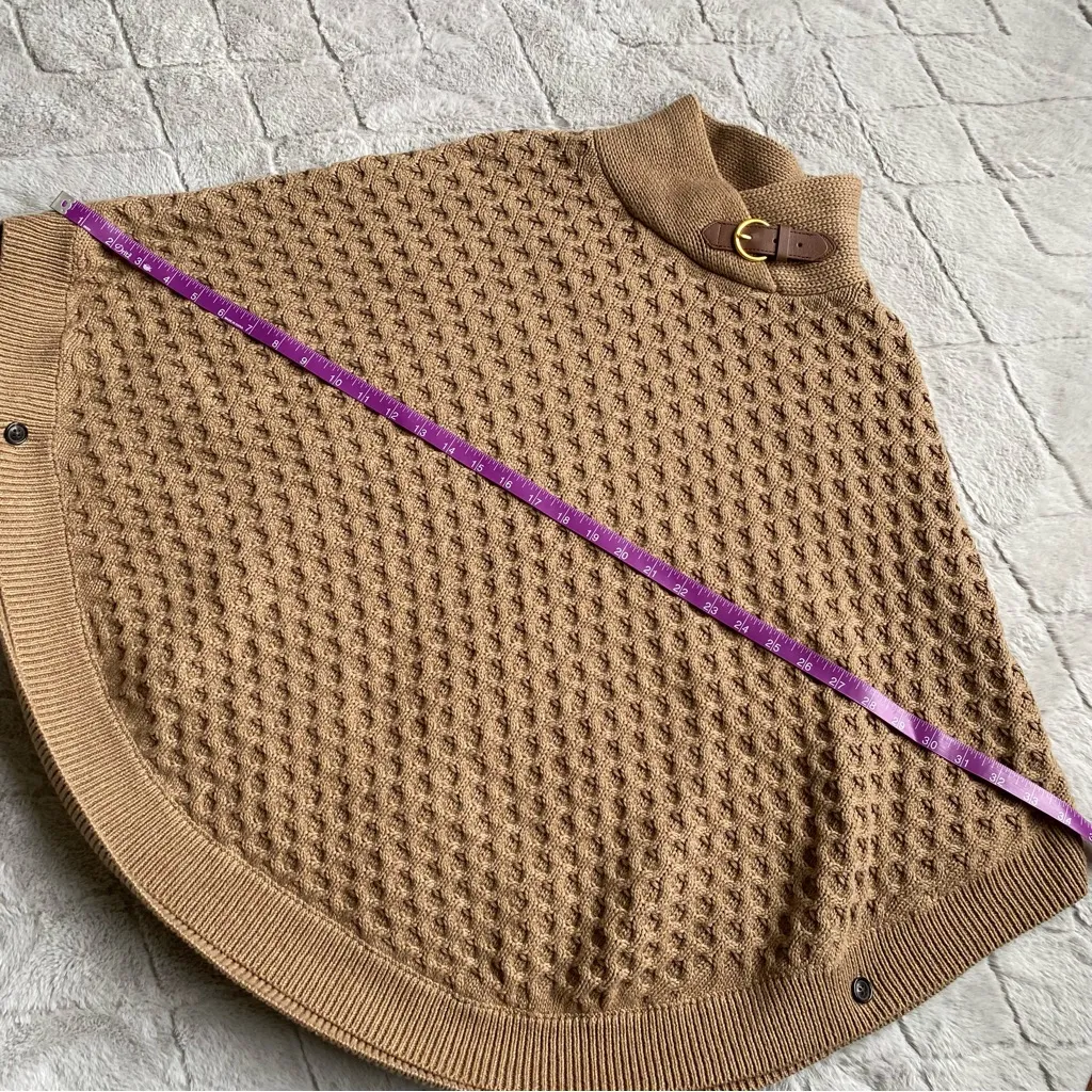 Banana Republic 100% Cotton Knit Waffle Poncho Mock Neck Gold Buckle - Image 10