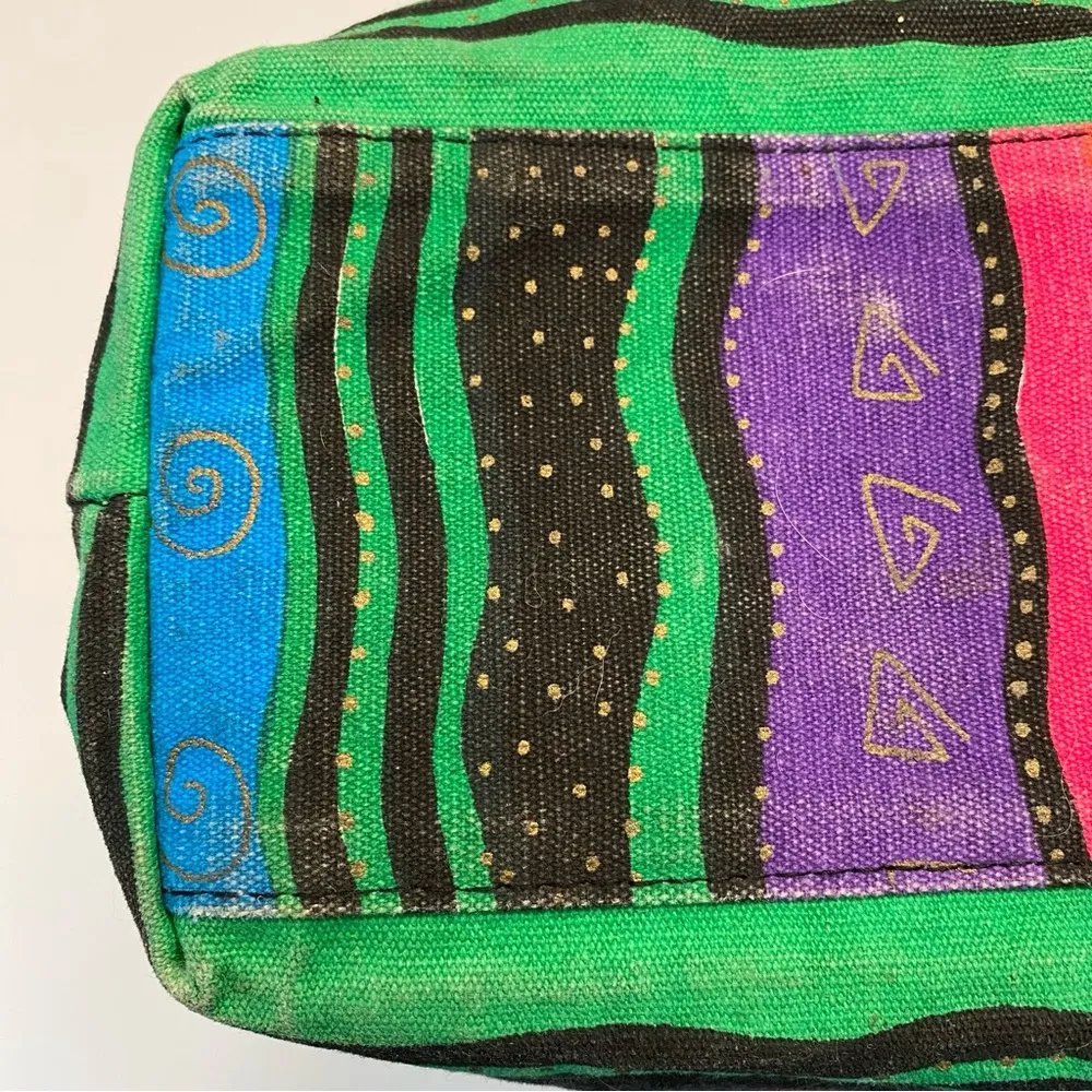 Laurel Burch Tote Bag Cats Canvas Coated Interior Vibrant Zipper Large Retired Green - Image 8