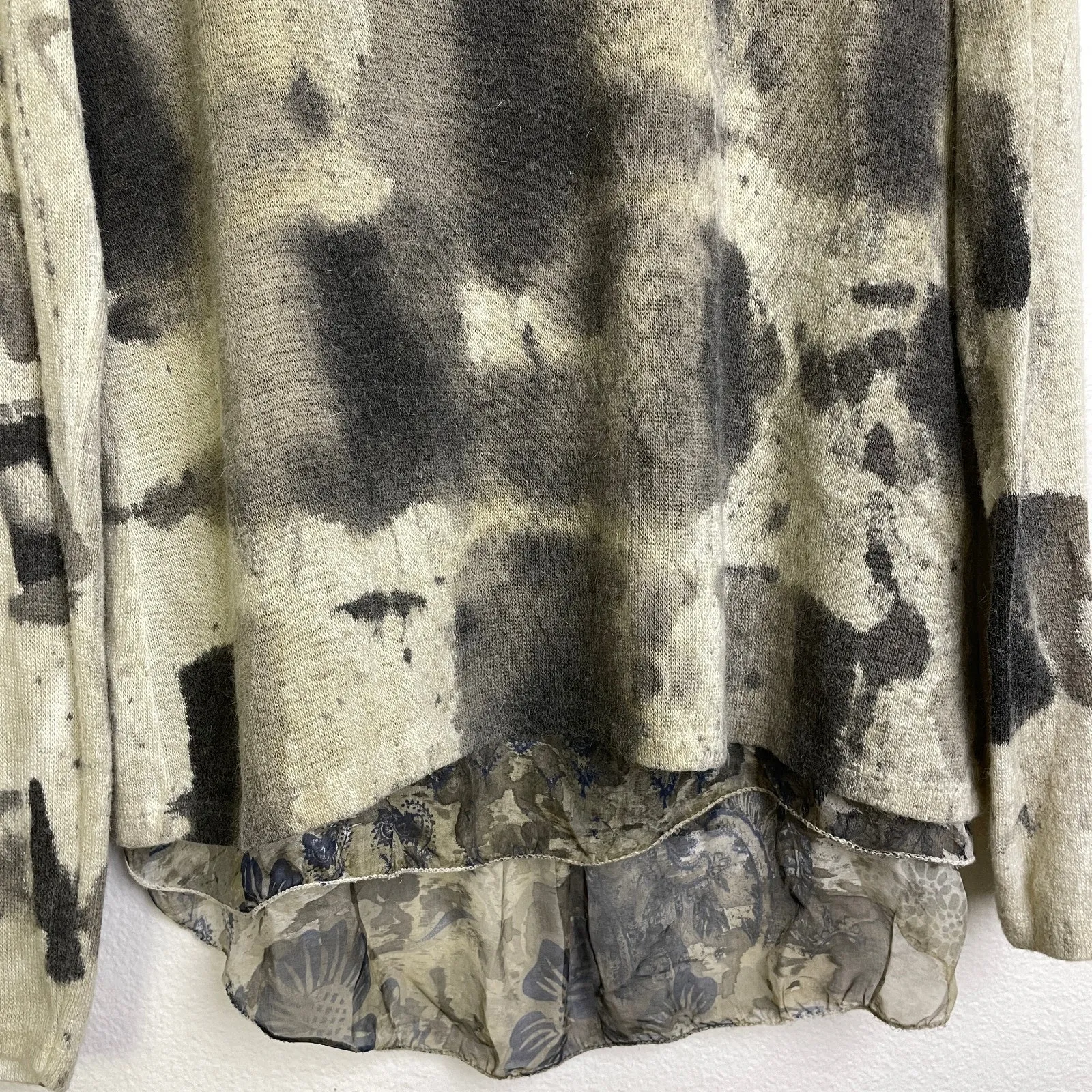 Scandal Italy Sweater Top Long Sleeve Knit Layered Lined Sheer Shirt Pleat Back* Brown Size M - Image 4