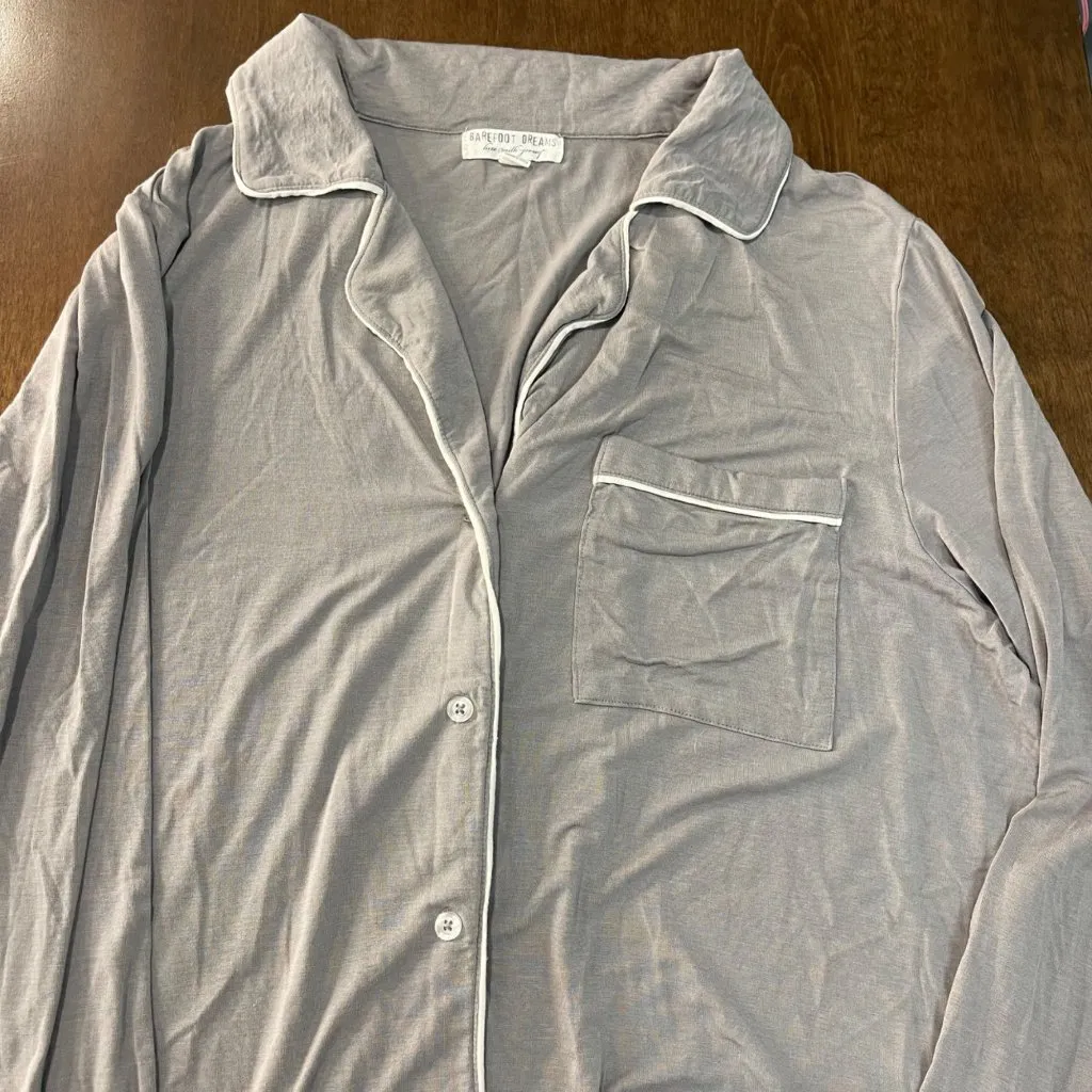 Barefoot Dreams Luxe Milk Jersey Piped Pajama Top Women's Size Large Gray Modal - Image 12
