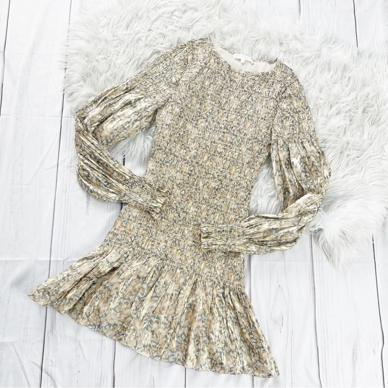 🆕LoveShackFancy‎ Women's Metallic Scarlett Floral Dress in Cinnamon Size XS - Image 3