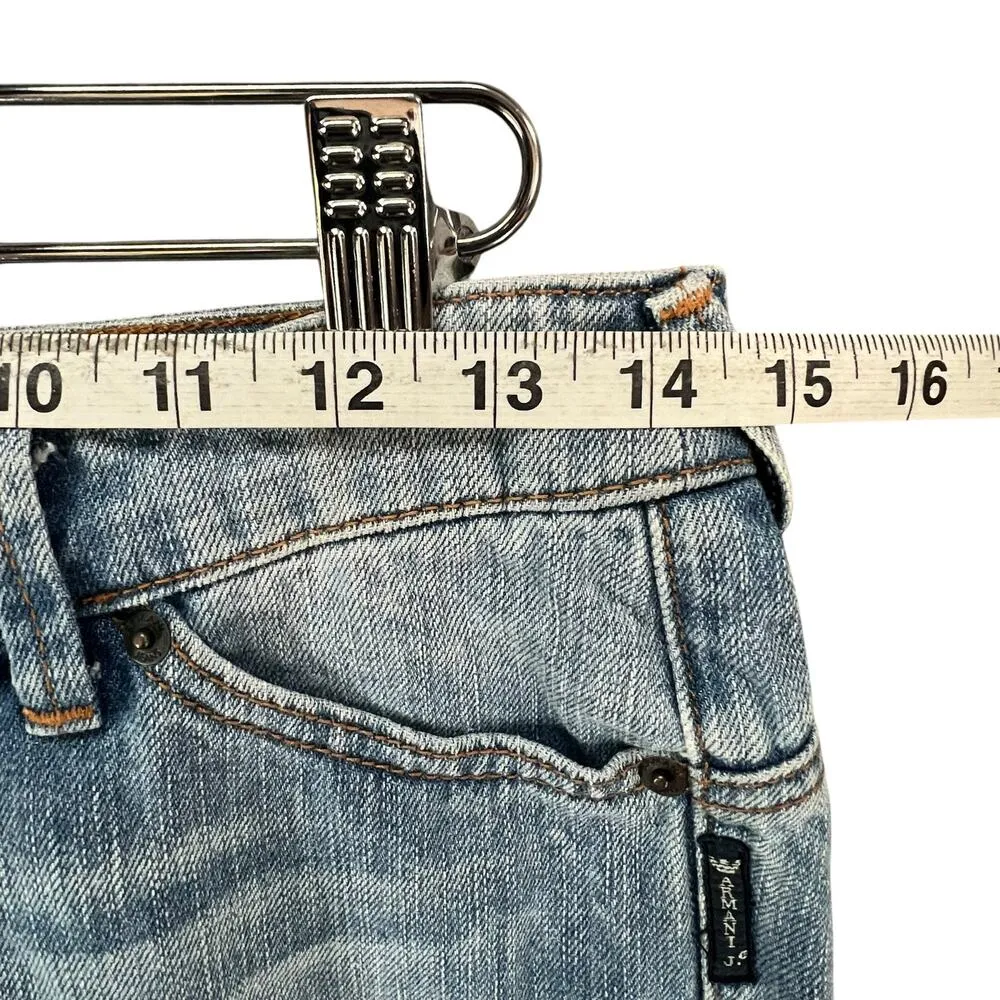 Vintage Armani Jeans Cutoff Denim Shorts Womens 26 Blue Low Rise Grunge Classic Size 6 - Image 7