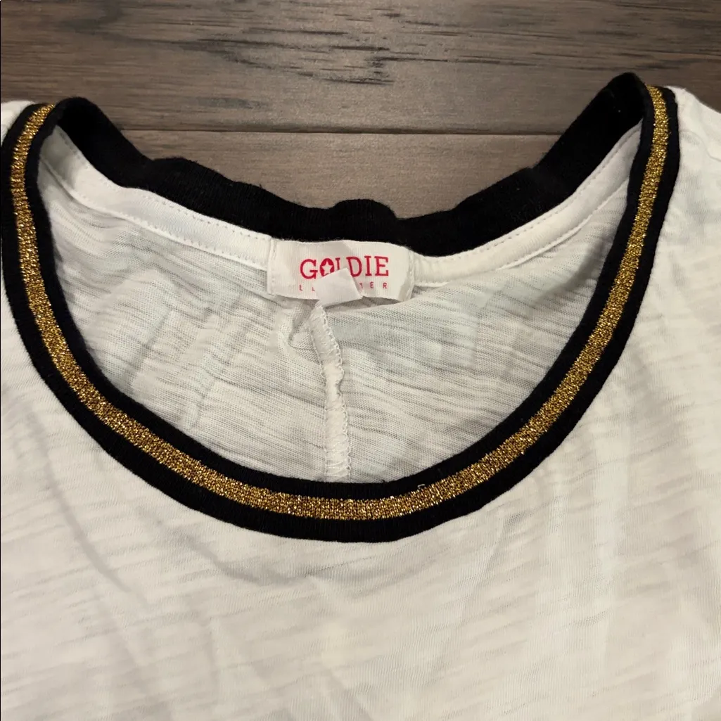 Goldie Lewinter Shirt Sleeve Metallic Tipped Ringer Tee Sz L - Image 11