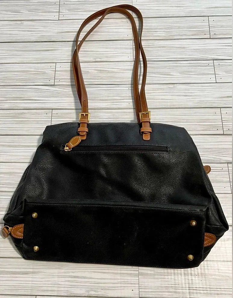 Boyt Womens Black Brown Jump Leather Adjustable Strap Zipper Pockets Tote Bag - Image 2