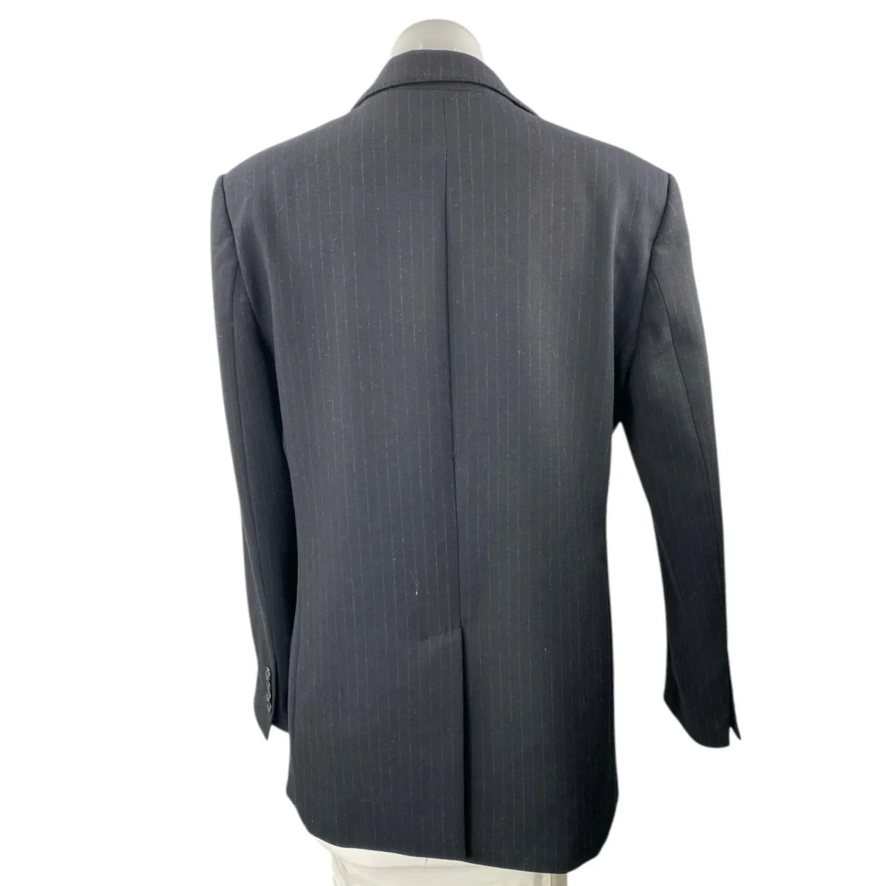 Zara Women's Black Pinstriped Collared Long Sleeve Button Blazer Coat Jacket M - Image 2