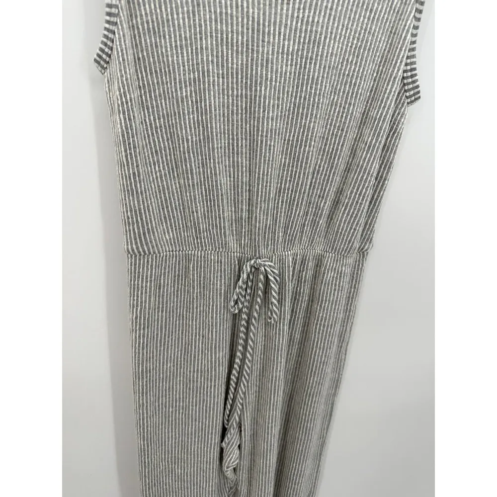 Caution To The Wind Grey White Striped Drawstring Jumpsuit Women's Size Small S - Image 4