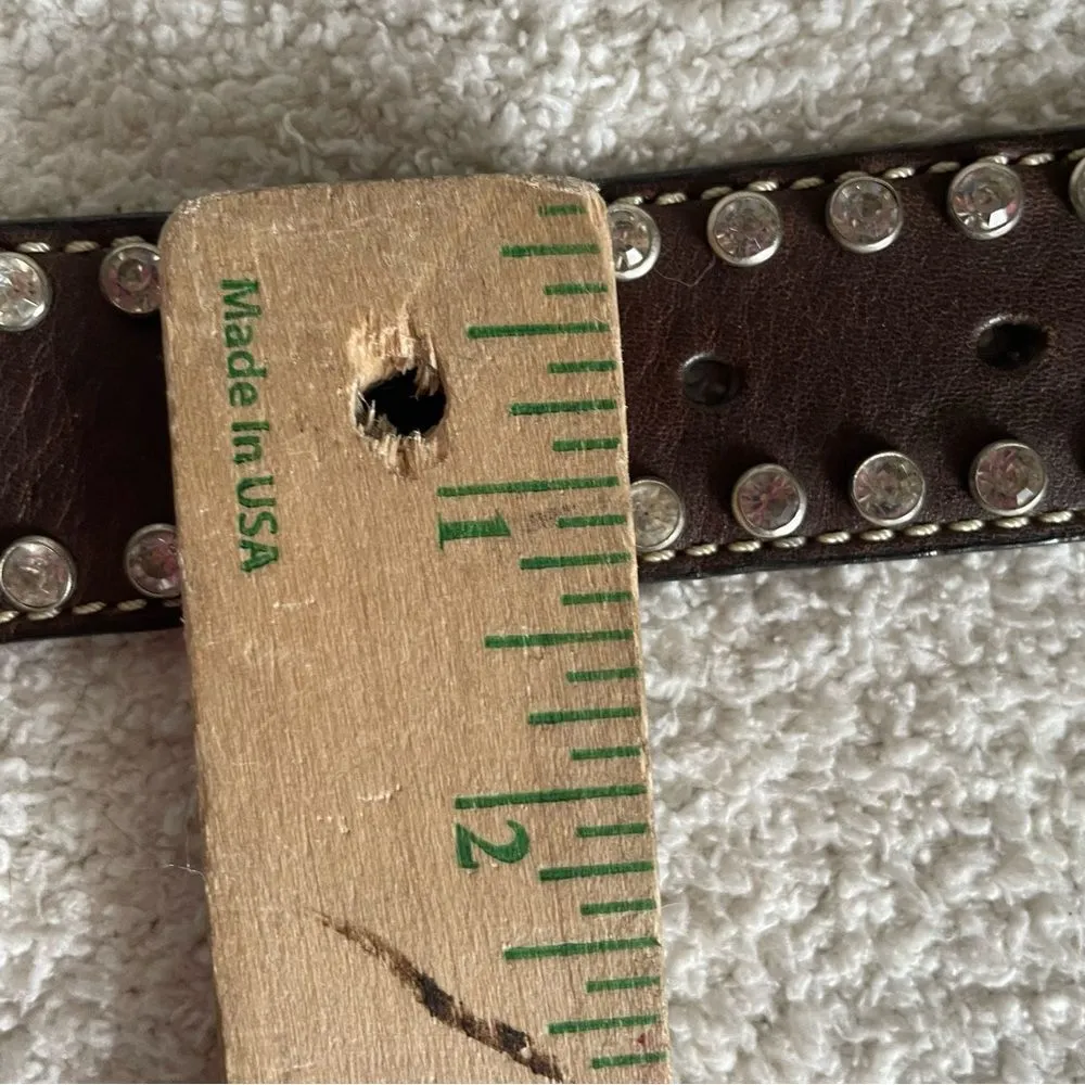 Vintage 90s Nocona Western Belt Studded Rhinestones Leather Women's Medium‎ Silver - Image 8