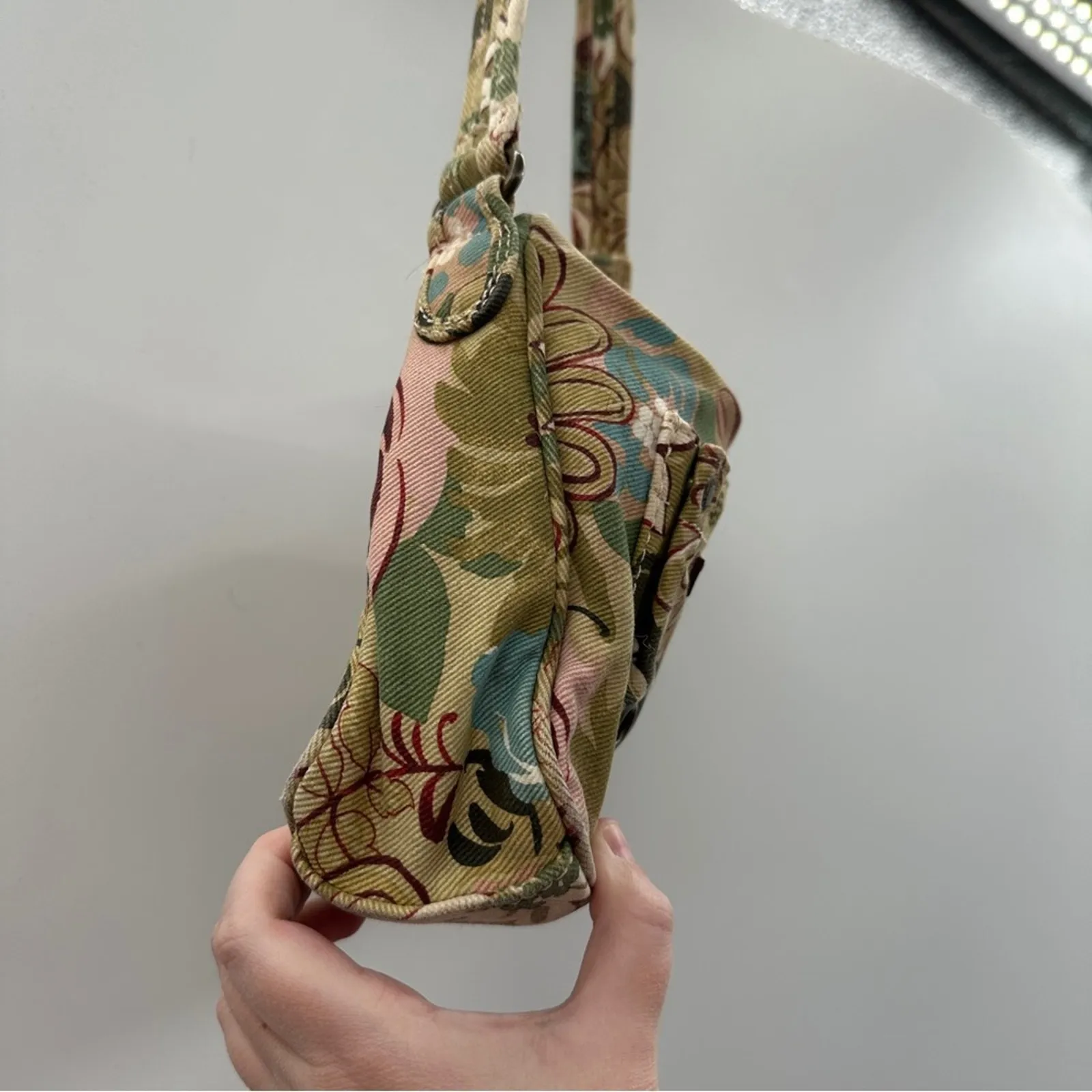 Vintage Caribbean Joe‎ Cream Earth Tone Floral Print Hobo Shoulder Bag Brown - Image 4